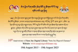 སེར་བྱེས་རིག་མཛོད་ཆེན་མོའི་དྲྭ་ཚིགས་སྒོ་འབྱེད་བྱས་ནས་ལོ་བཅུ་འཁོར་བར་གྲྭ་ཚང་ནས་རྟེན་འབྲེལ་ཞུས་པ།